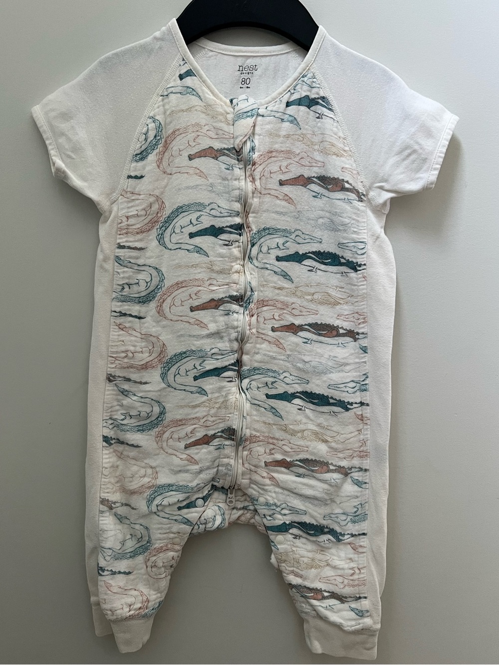 NEST designs White Short-Sleeve Sleep Sack with Teal and Brown Wave Print